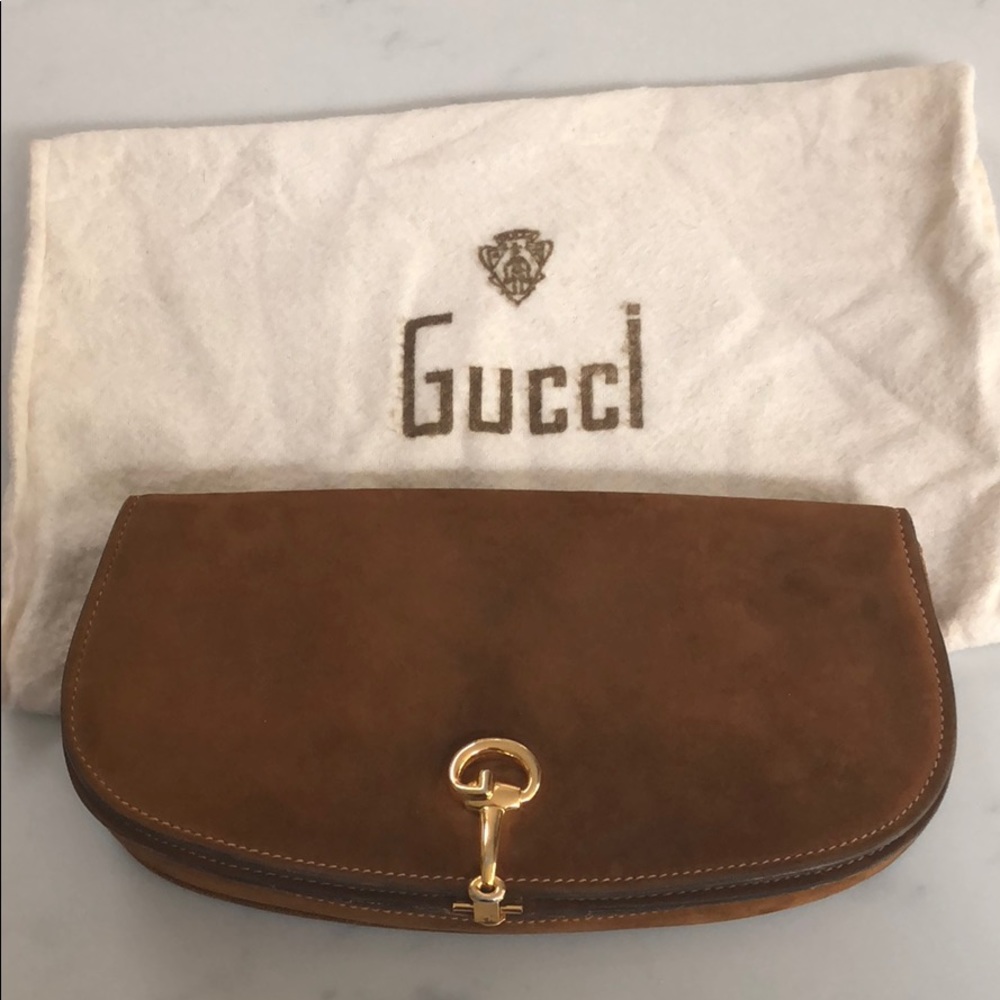 Gucci vintage suede clutch in saddle brown